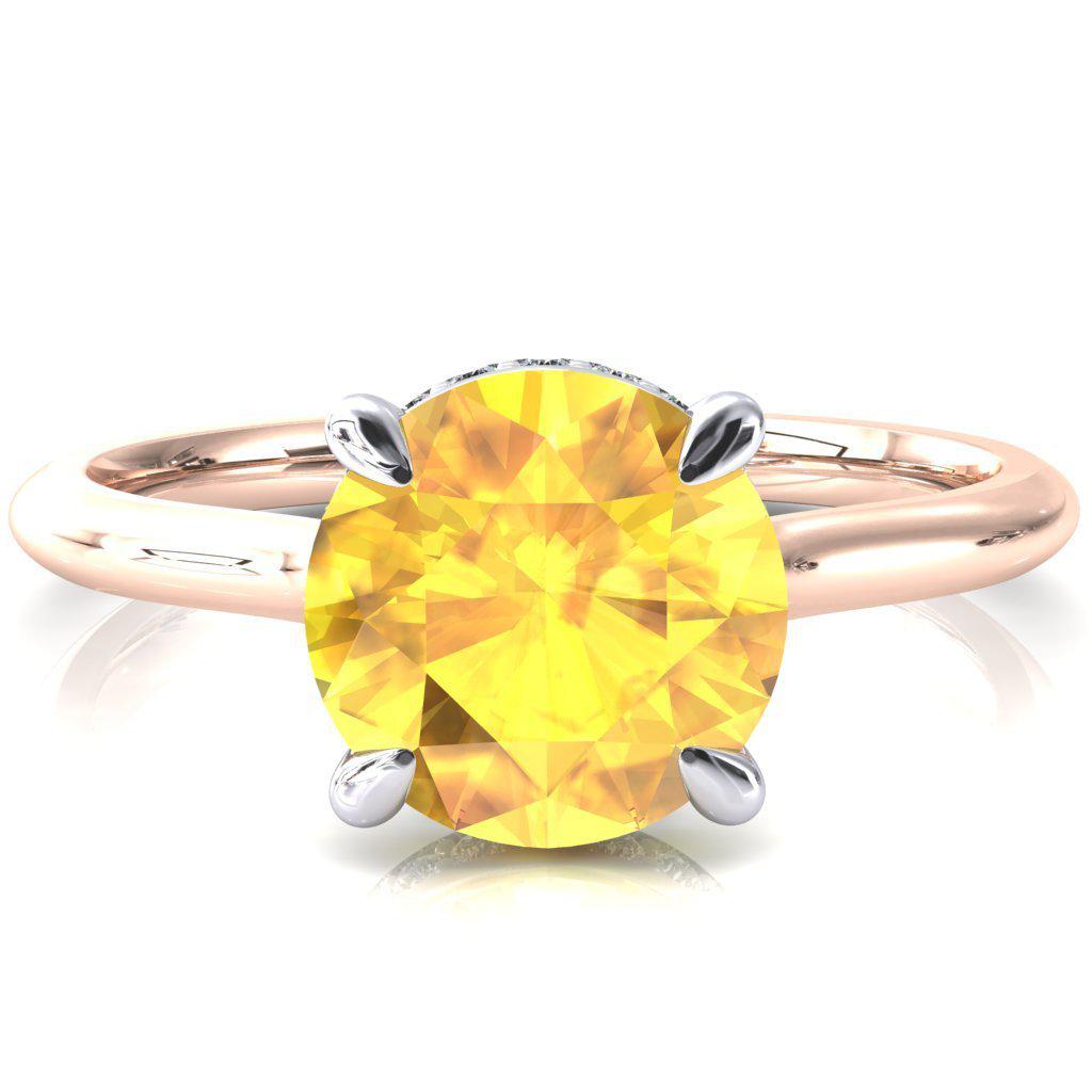 Secret Round Yellow Sapphire 4 Prong Floating Halo Engagement Ring-FIRE & BRILLIANCE