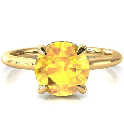 Secret Round Yellow Sapphire 4 Prong Floating Halo Engagement Ring-FIRE & BRILLIANCE