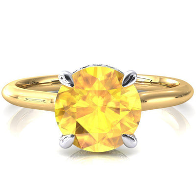 Secret Round Yellow Sapphire 4 Prong Floating Halo Engagement Ring-FIRE & BRILLIANCE