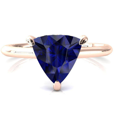 Secret Trillion Blue Sapphire 3 Prong Floating Halo Engagement Ring-FIRE & BRILLIANCE