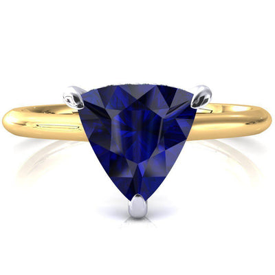 Secret Trillion Blue Sapphire 3 Prong Floating Halo Engagement Ring-FIRE & BRILLIANCE
