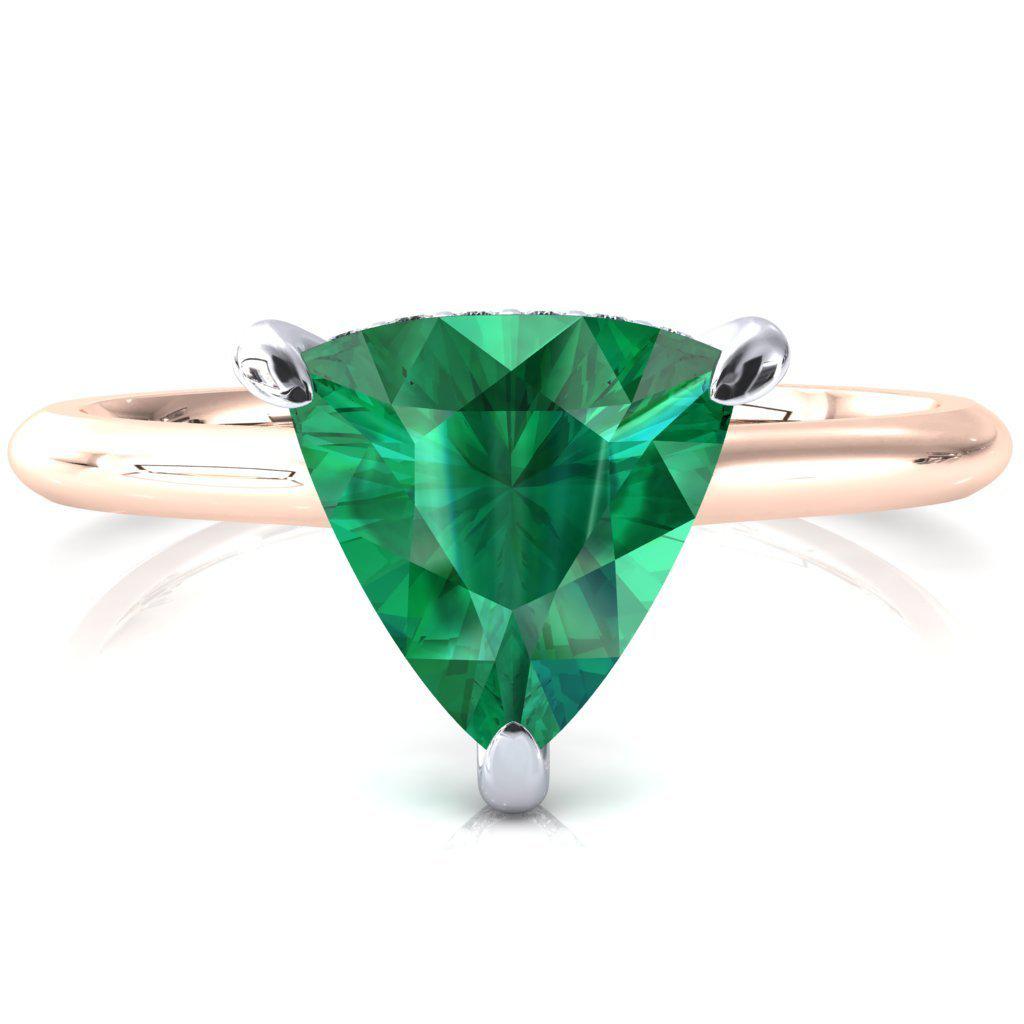 Secret Trillion Emerald 3 Prong Floating Halo Engagement Ring-FIRE & BRILLIANCE
