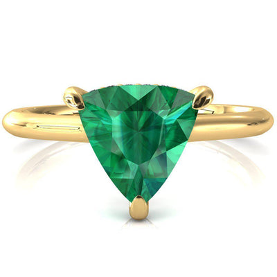 Secret Trillion Emerald 3 Prong Floating Halo Engagement Ring-FIRE & BRILLIANCE
