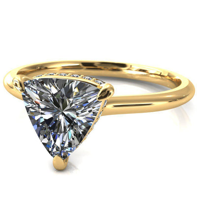 Secret Trillion Moissanite 3 Prong Floating Halo Engagement Ring-Custom-Made Jewelry-Fire & Brilliance ®