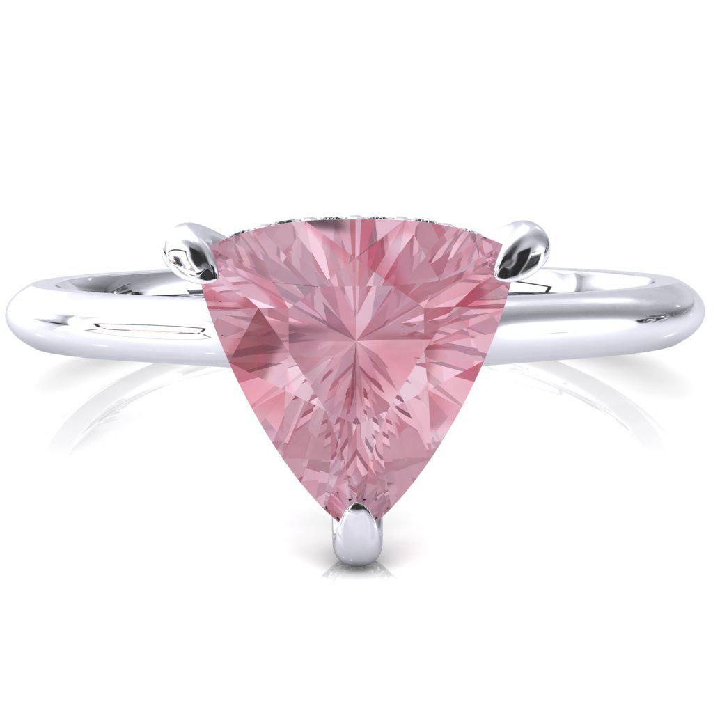 Secret Trillion Pink Sapphire 3 Prong Floating Halo Engagement Ring-FIRE & BRILLIANCE