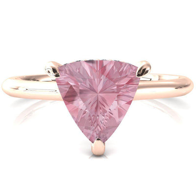 Secret Trillion Pink Sapphire 3 Prong Floating Halo Engagement Ring-FIRE & BRILLIANCE