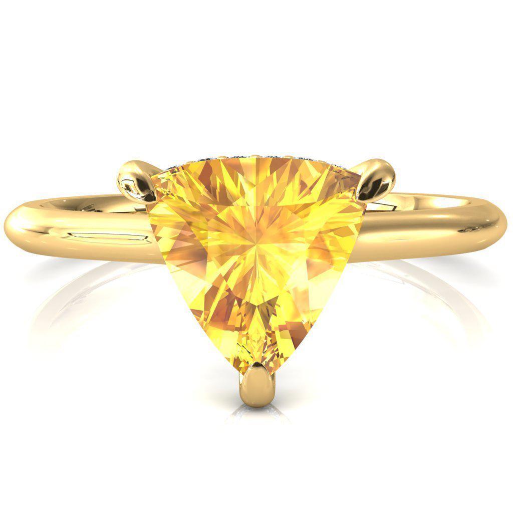 Secret Trillion Yellow Sapphire 3 Prong Floating Halo Engagement Ring-FIRE & BRILLIANCE