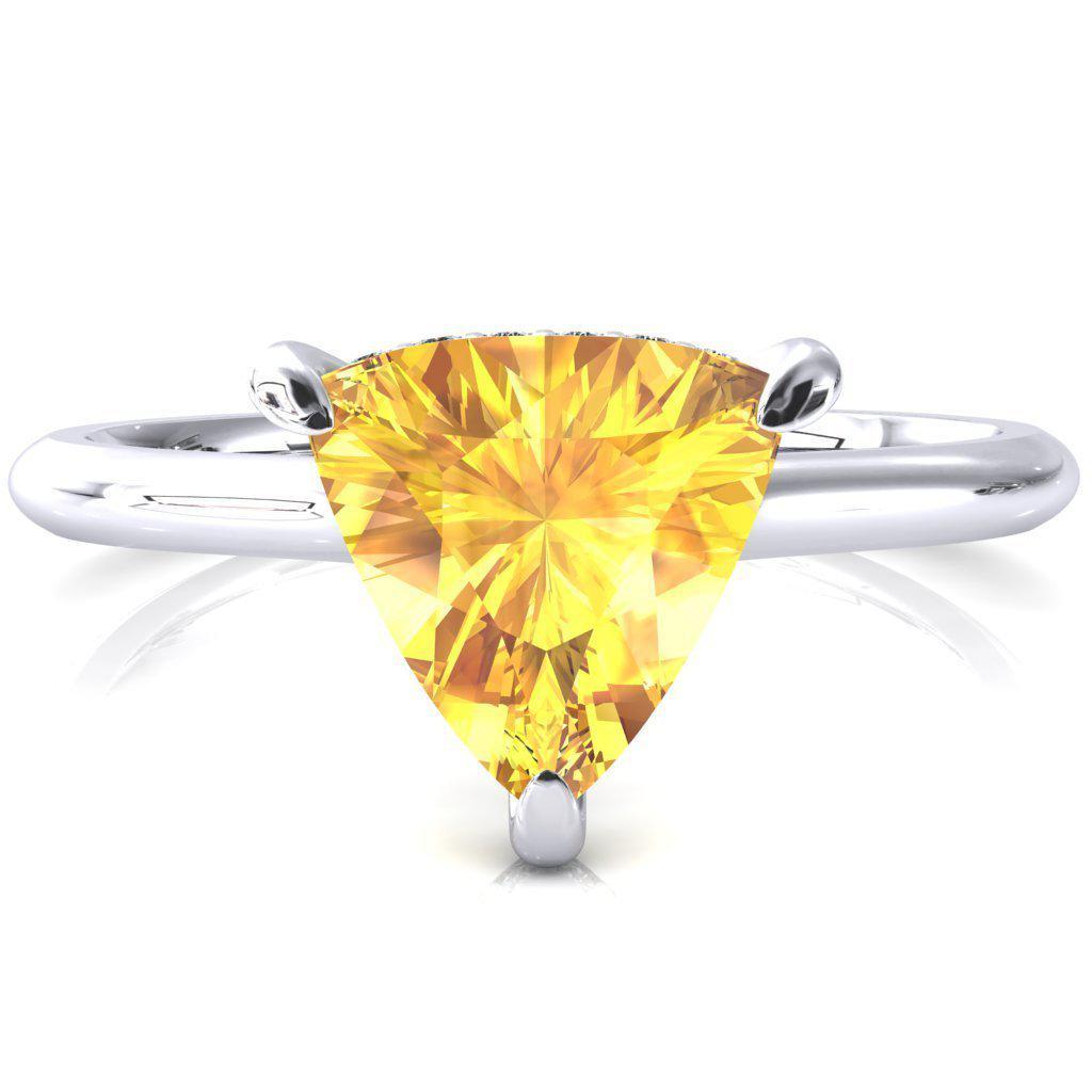 Secret Trillion Yellow Sapphire 3 Prong Floating Halo Engagement Ring-FIRE & BRILLIANCE