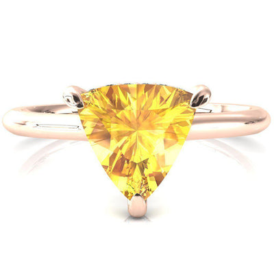 Secret Trillion Yellow Sapphire 3 Prong Floating Halo Engagement Ring-FIRE & BRILLIANCE