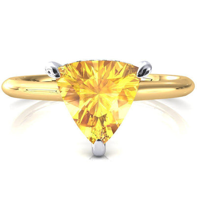 Secret Trillion Yellow Sapphire 3 Prong Floating Halo Engagement Ring-FIRE & BRILLIANCE