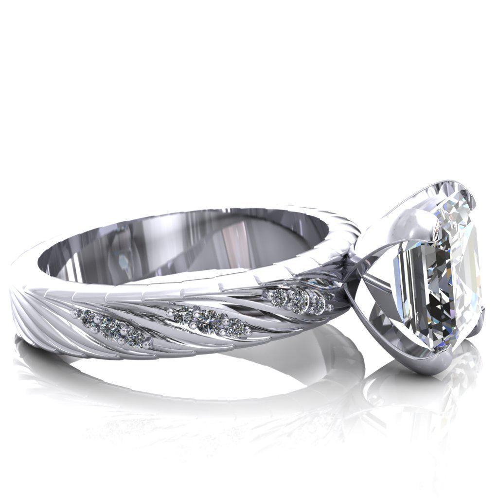 Seine Asscher Moissanite Diamond Accent Band 4 Prong Ring-Custom-Made Jewelry-Fire & Brilliance ®