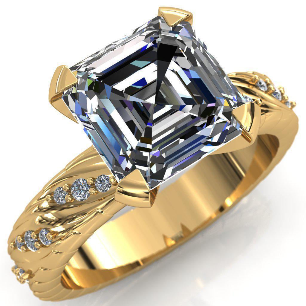 Seine Asscher Moissanite Diamond Accent Band 4 Prong Ring-Custom-Made Jewelry-Fire & Brilliance ®
