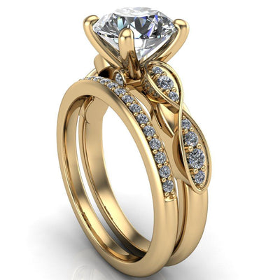 Seraphina Round Moissanite 4 Prong Infinity Shoulder Diamond Shank Ring-Custom-Made Jewelry-Fire & Brilliance ®