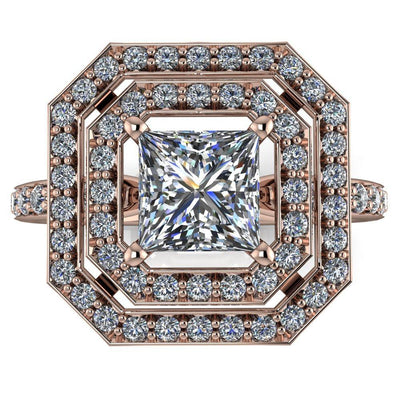 Serena Princess/Square Moissanite Double Halo Engagement Ring-Custom-Made Jewelry-Fire & Brilliance ®