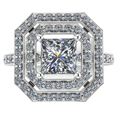 Serena Princess/Square Moissanite Double Halo Engagement Ring-Custom-Made Jewelry-Fire & Brilliance ®