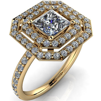 Serena Princess/Square Moissanite Double Halo Engagement Ring-Custom-Made Jewelry-Fire & Brilliance ®