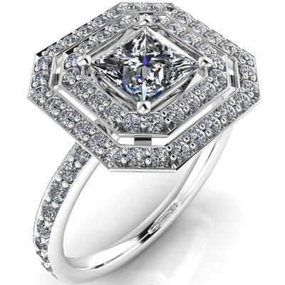 Serena Princess/Square Moissanite Double Halo Engagement Ring-Custom-Made Jewelry-Fire & Brilliance ®