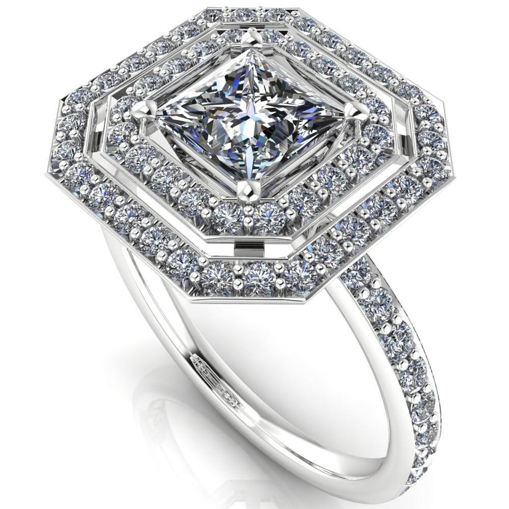 Serena Princess/Square Moissanite Double Halo Engagement Ring-Custom-Made Jewelry-Fire & Brilliance ®