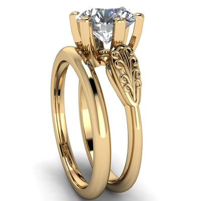 Serenity Round Moissanite Vintage Double 6 Prong Filigree Shoulders Cathedral Set Ring-Custom-Made Jewelry-Fire & Brilliance ®