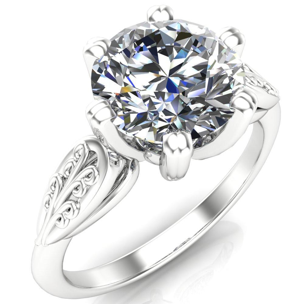 Serenity Round Moissanite Vintage Double 6 Prong Filigree Shoulders Cathedral Set Ring-Custom-Made Jewelry-Fire & Brilliance ®