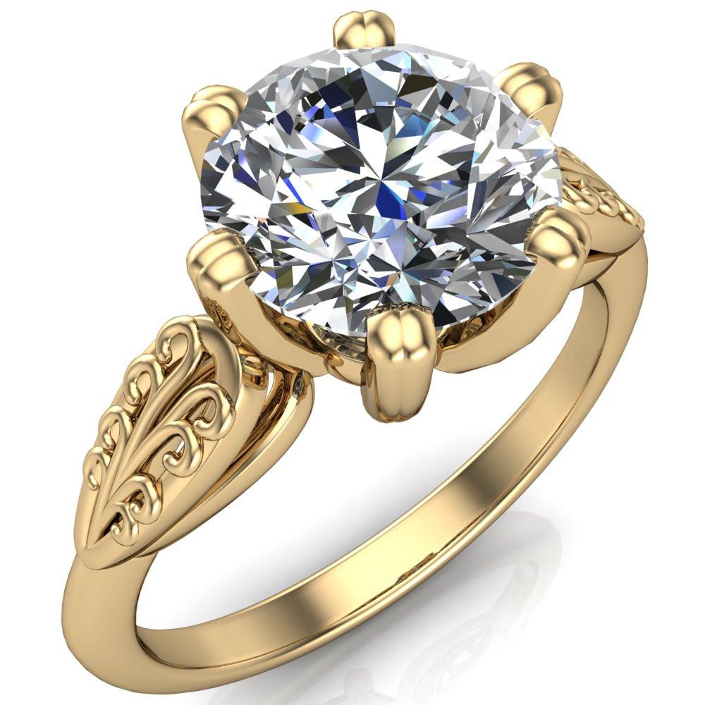 Serenity Round Moissanite Vintage Double 6 Prong Filigree Shoulders Cathedral Set Ring-Custom-Made Jewelry-Fire & Brilliance ®