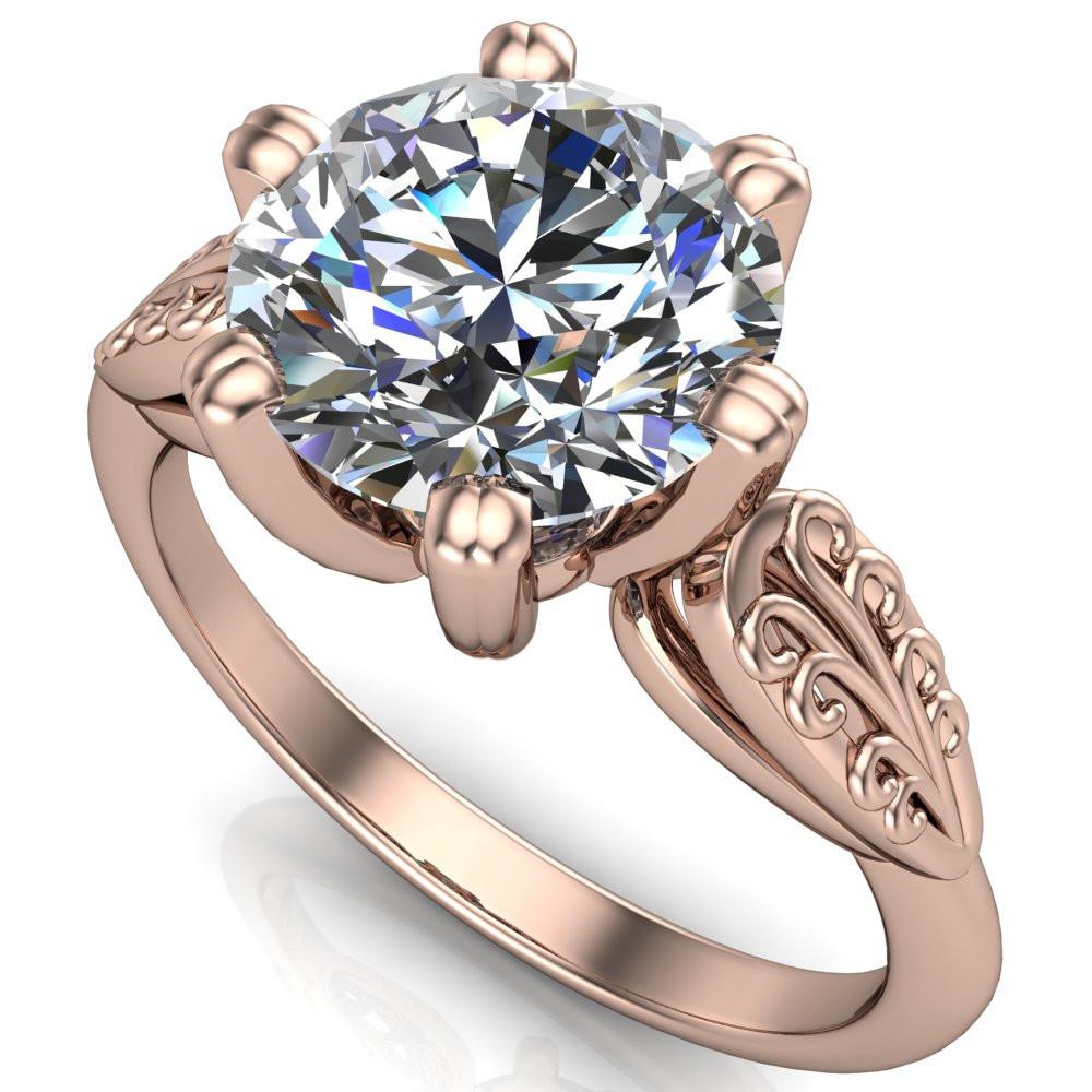Serenity Round Moissanite Vintage Double 6 Prong Filigree Shoulders Cathedral Set Ring-Custom-Made Jewelry-Fire & Brilliance ®