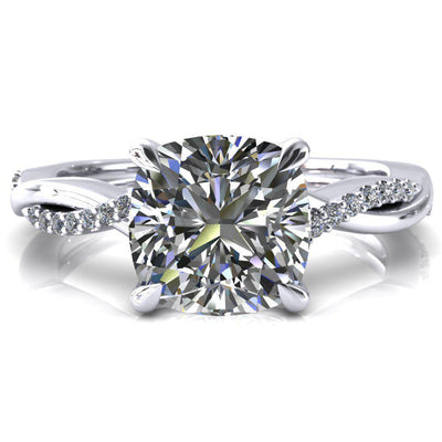 Shana Cushion Moissanite 4 Claw Prong 1/2 Infinity Diamond Accent Ring Engagement Ring-FIRE & BRILLIANCE