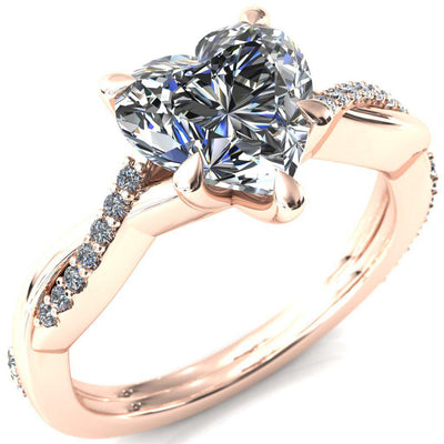 Shana Heart Moissanite 5 Claw Prong 1/2 Infinity Diamond Accent Ring Engagement Ring-FIRE & BRILLIANCE