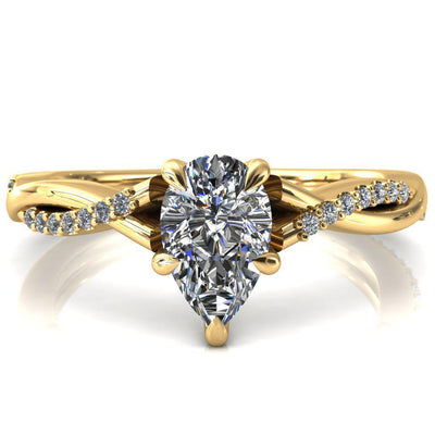 Shana Pear Moissanite 5 Claw Prong 1/2 Infinity Diamond Accent Ring Engagement Ring-FIRE & BRILLIANCE