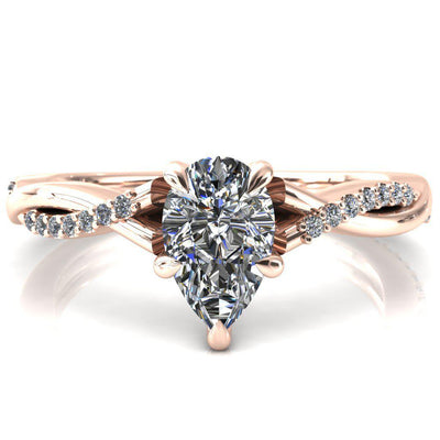 Shana Pear Moissanite 5 Claw Prong 1/2 Infinity Diamond Accent Ring Engagement Ring-FIRE & BRILLIANCE