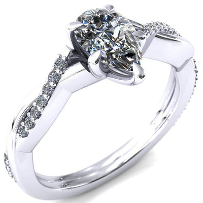 Shana Pear Moissanite 5 Claw Prong 1/2 Infinity Diamond Accent Ring Engagement Ring-FIRE & BRILLIANCE