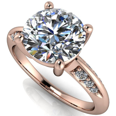 Sharon Round Moissanite Timeless Quad Diamonds Design Engagement Ring-Custom-Made Jewelry-Fire & Brilliance ®