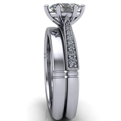 Shayla Oval Moissanite 6 Prong Diamond Channel Engagement Ring-Custom-Made Jewelry-Fire & Brilliance ®
