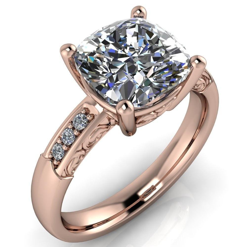 Sheila Cushion Moissanite Diamond Channel Under Bezel 4 Prong Ring-Custom-Made Jewelry-Fire & Brilliance ®