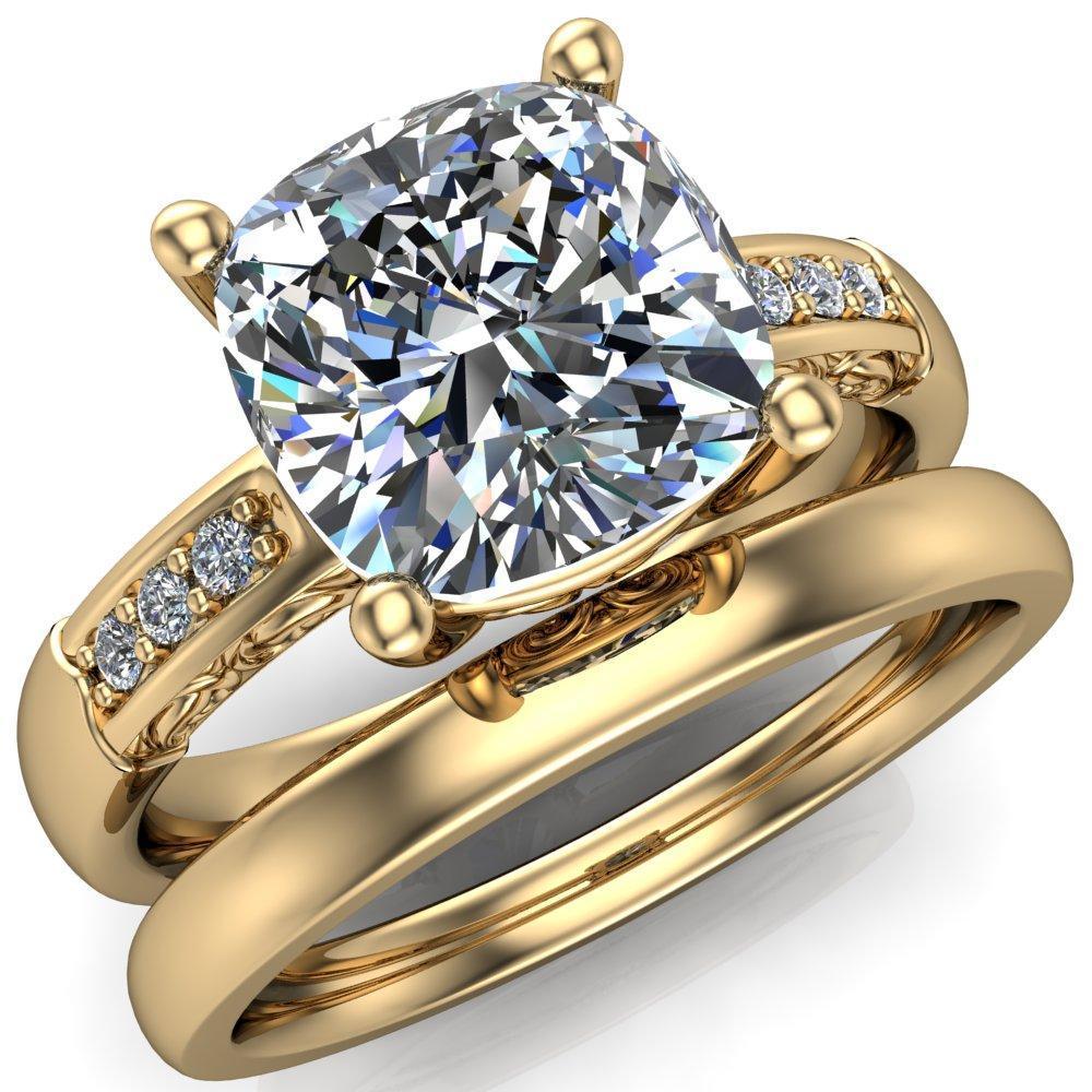 Sheila Cushion Moissanite Diamond Channel Under Bezel 4 Prong Ring-Custom-Made Jewelry-Fire & Brilliance ®