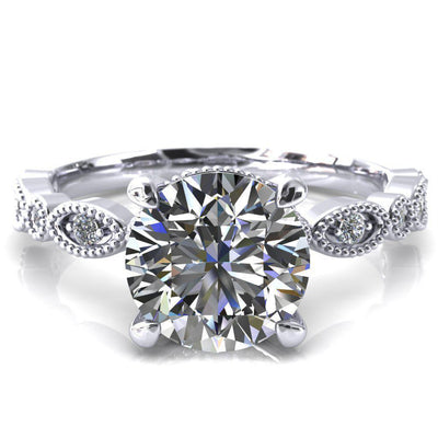 Shirley Round Moissanite 4 Prong Loop Diamond Side Engagement Ring-Custom-Made Jewelry-Fire & Brilliance ®