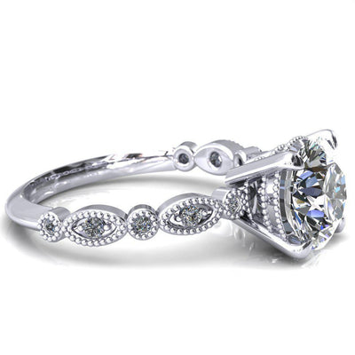 Shirley Round Moissanite 4 Prong Loop Diamond Side Engagement Ring-Custom-Made Jewelry-Fire & Brilliance ®