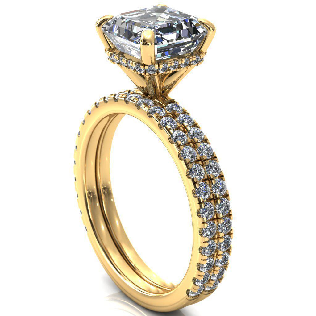 Sicili Asscher Moissanite 4 Prong 3/4 Micro Pave Diamond Engagement Ring-Custom-Made Jewelry-Fire & Brilliance ®