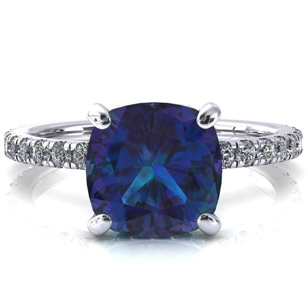 Sicili Cushion Alexandrite 4 Prong 3/4 Micro Pave Diamond Engagement Ring-FIRE & BRILLIANCE