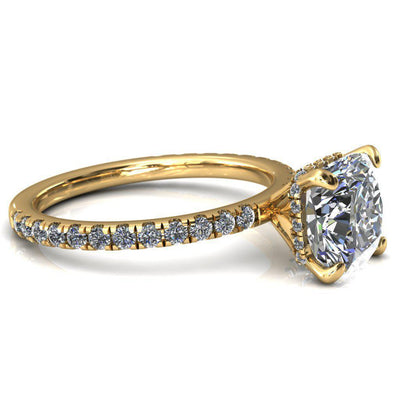 Sicili Cushion Moissanite 4 Prong 3/4 Micro Pave Diamond Engagement Ring-Custom-Made Jewelry-Fire & Brilliance ®