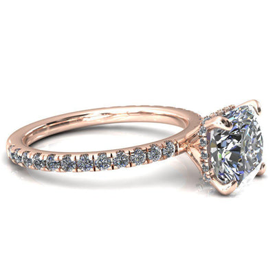 Sicili Cushion Moissanite 4 Prong 3/4 Micro Pave Diamond Engagement Ring-Custom-Made Jewelry-Fire & Brilliance ®