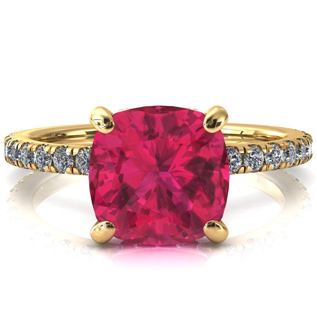 Sicili Cushion Ruby 4 Prong 3/4 Micro Pave Diamond Engagement Ring-FIRE & BRILLIANCE