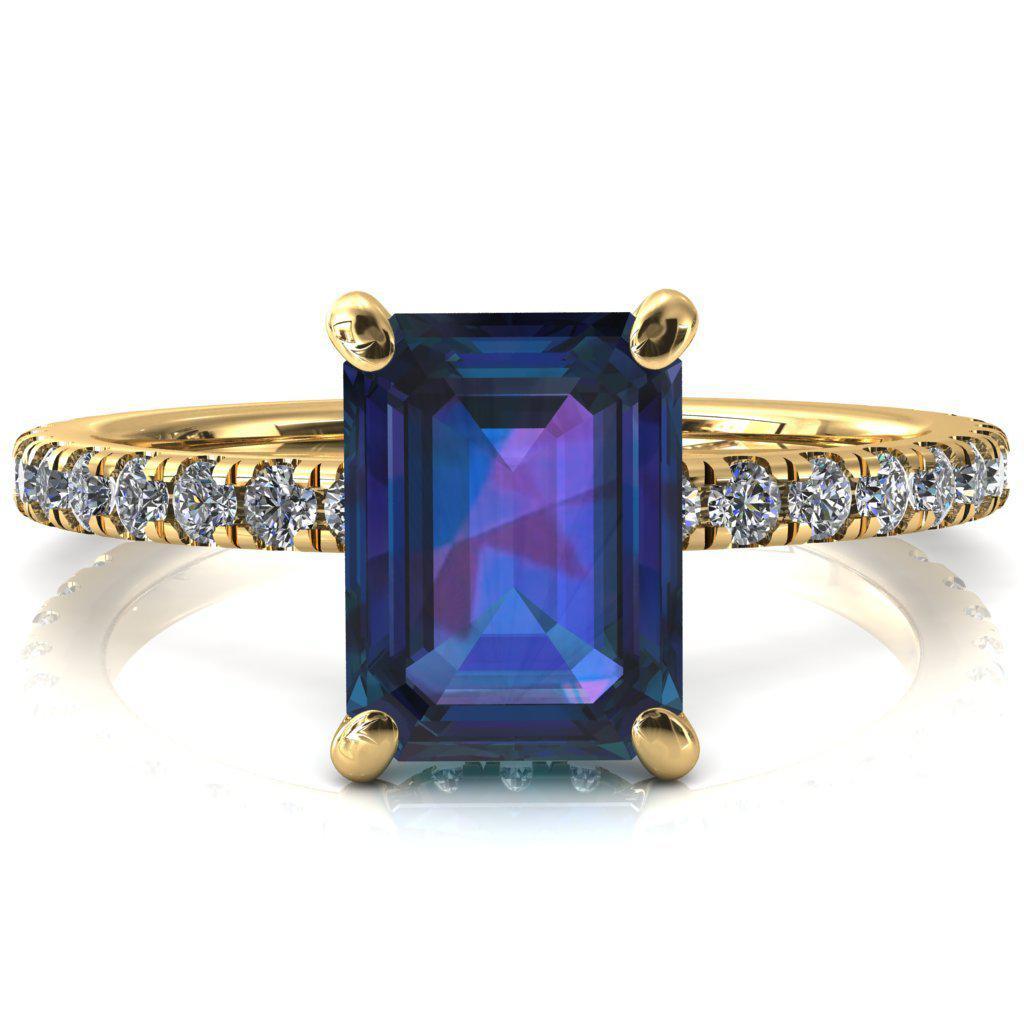 Sicili Emerald Alexandrite 4 Prong 3/4 Micro Pave Diamond Engagement Ring-FIRE & BRILLIANCE