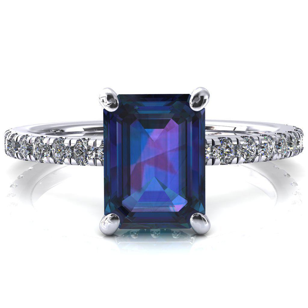 Sicili Emerald Alexandrite 4 Prong 3/4 Micro Pave Diamond Engagement Ring-FIRE & BRILLIANCE