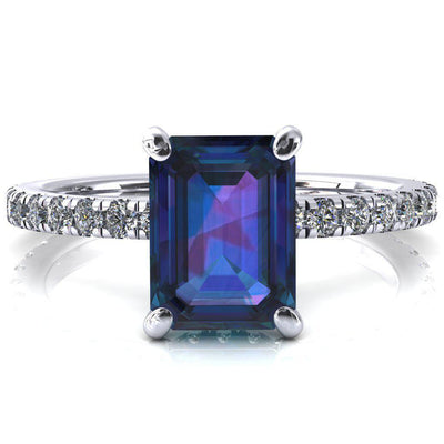Sicili Emerald Alexandrite 4 Prong 3/4 Micro Pave Diamond Engagement Ring-FIRE & BRILLIANCE