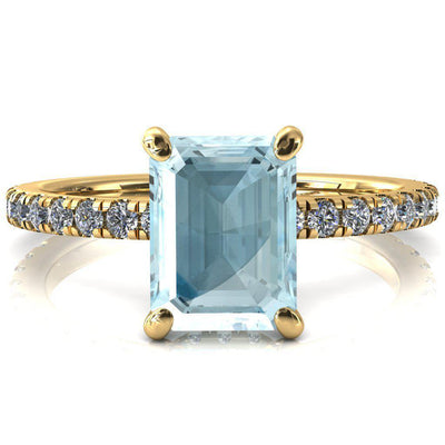 Sicili Emerald Aqua Blue Spinel 4 Prong 3/4 Micro Pave Diamond Engagement Ring-FIRE & BRILLIANCE