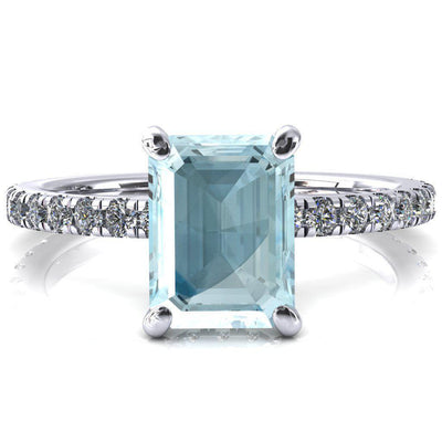 Sicili Emerald Aqua Blue Spinel 4 Prong 3/4 Micro Pave Diamond Engagement Ring-FIRE & BRILLIANCE