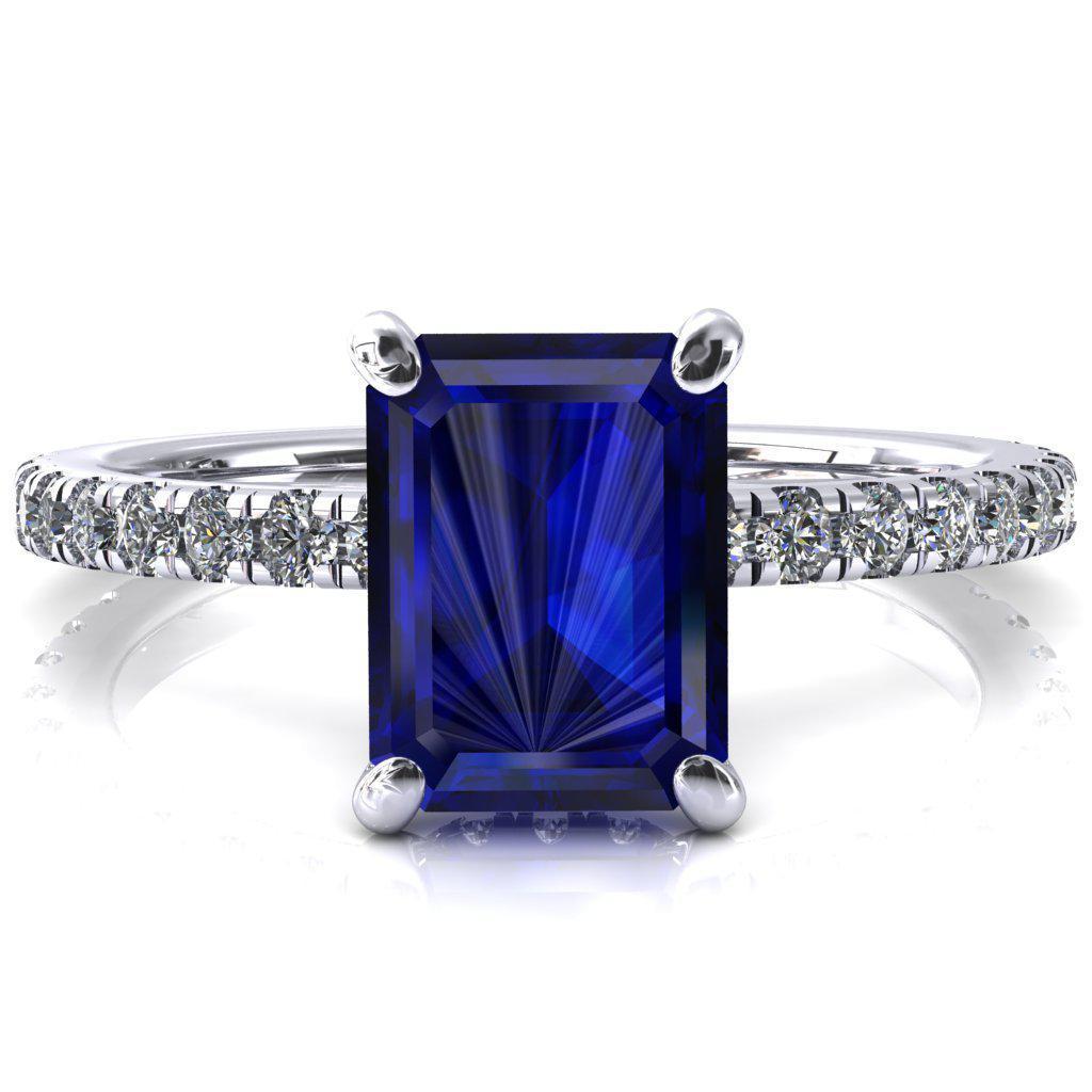 Sicili Emerald Blue Sapphire 4 Prong 3/4 Micro Pave Diamond Engagement Ring-FIRE & BRILLIANCE