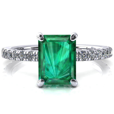 Sicili Emerald Emerald 4 Prong 3/4 Micro Pave Diamond Engagement Ring-FIRE & BRILLIANCE