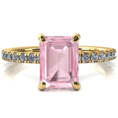 Sicili Emerald Pink Sapphire 4 Prong 3/4 Micro Pave Diamond Engagement Ring-FIRE & BRILLIANCE